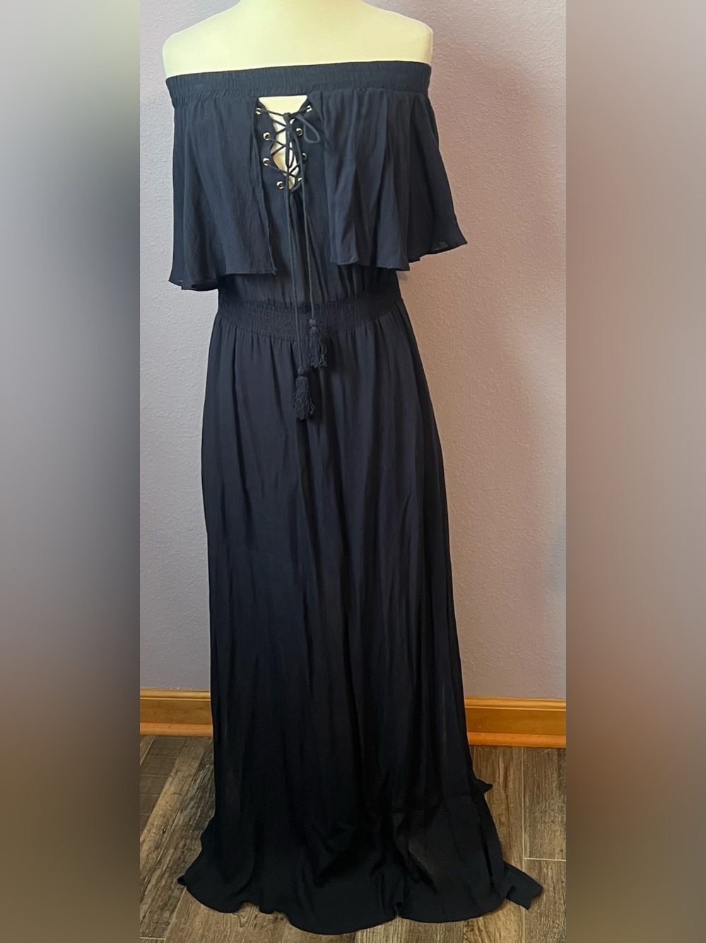 Mustard Seed Navy Blue Off Shoulder Long Dress Small New Festival Side Slits